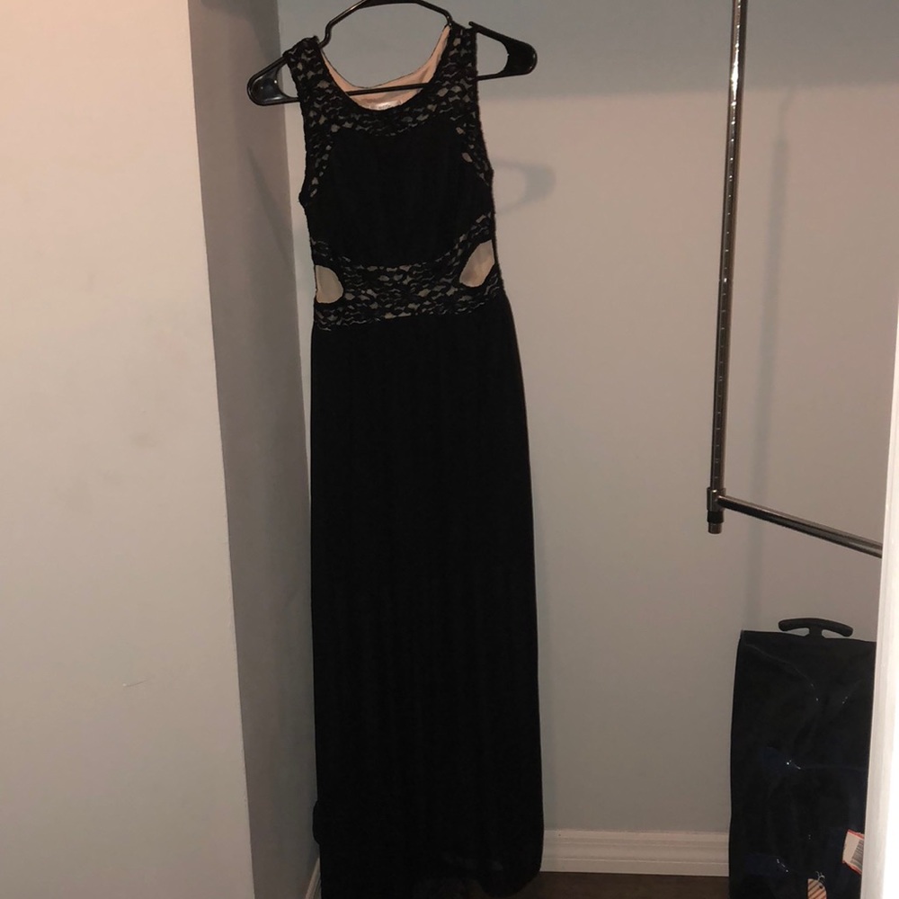 Long Black Dress with Lace Detailing